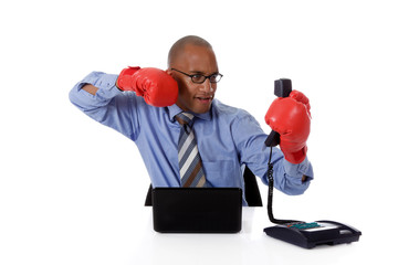Young attractive African american businessman, angry