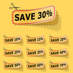 Discount yellow vector labels.