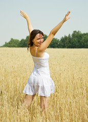 girl  in white at cereals field