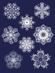 Set of decorative, ornamental snowflakes.