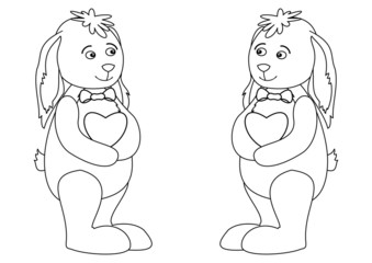 Rabbits with hearts, contours