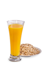Glass of orange juice and flakes