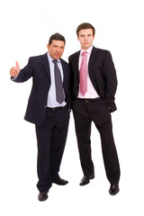 Portrait of two business men standing on a white background