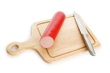 Smoked sausage isolated on the white background