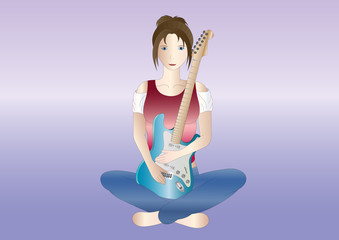 brown-haired girl with guitar