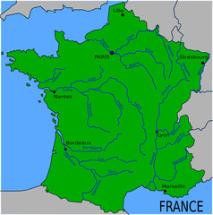 Carte des rivi&egrave;res principales de France