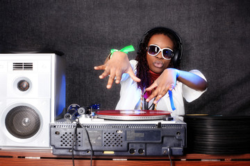 cool afro american DJ in action