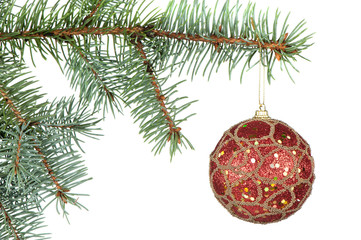 Christmas toys on branches of a fur-tree