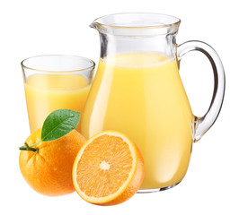 Orange juice and fruit.