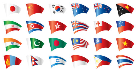 Moving flags set - Asia. 24 Vector flags.