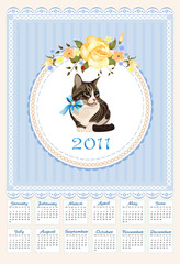 folk calendar 2011 with cat  and roses