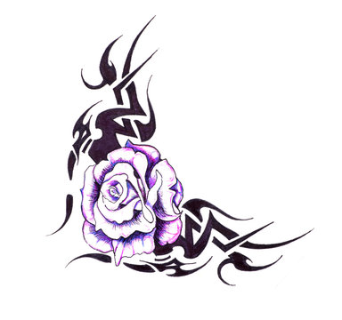 Sketch of tattoo art, flower with tribal design