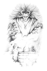 Sketch of tattoo art, monster,genius