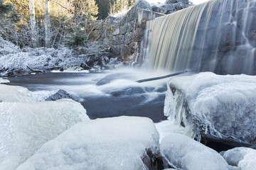 Winter landscape with ice and waterfall