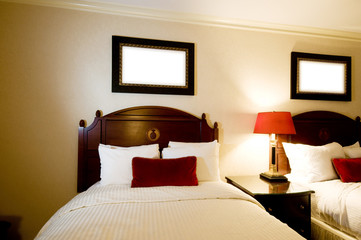 Double bed in the modern interior room