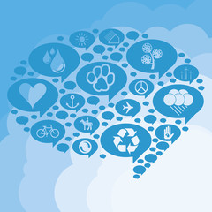 Obraz premium Ecology speech cloud vector background made with eco icons