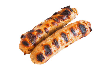 Baked sausage isolated with clipping path