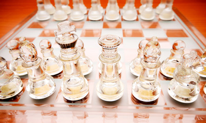 Set of chess figures on the playing board