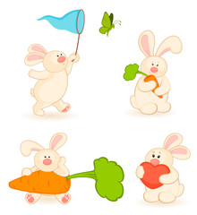 Vector set of cartoon little toy bunny