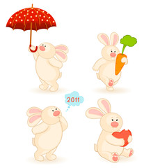 Obraz na płótnie Canvas Vector set of cartoon little toy bunny