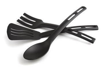Black plastic kitchen utensils