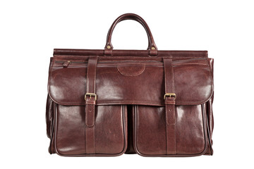 Brown hand bag. Isolated on white