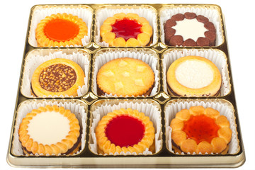 Cookies in a box on a white background