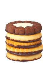 Five cookies on a white background