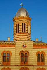 Byzantine church tower detail in Brasov, Romania