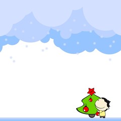 Cute card with a boy and a christmas tree