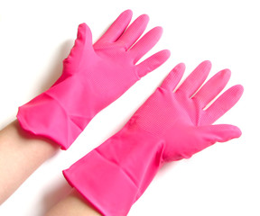 Pink rubber gloves