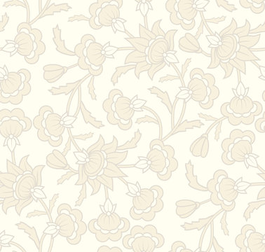 Seamless wallpaper pattern with floral elements.