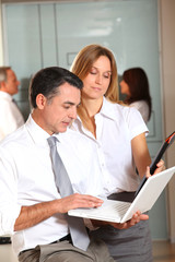 Obraz premium Manager and saleswoman meeting in the office