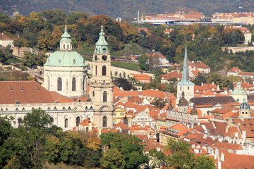 View on the autumn Prague St. Nicholas' Cathedral