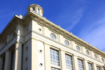 Detail of functionalist Prague Waterworks with Statues