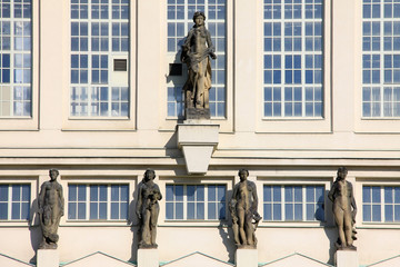 Detail of functionalist Prague Waterworks with Statues