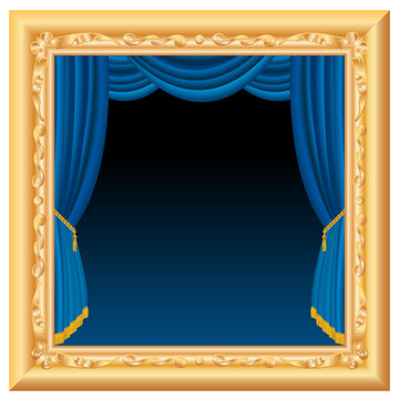 blue curtain frame