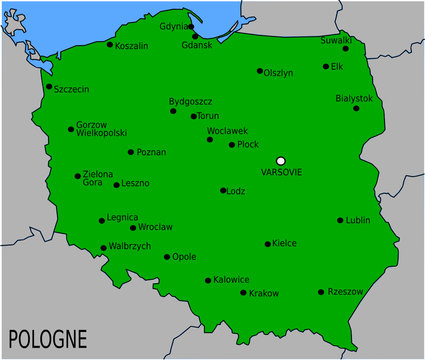 Fototapeta Carte des Villes Principales de Pologne