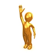 Gold schoolboy asking / answering question