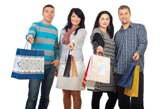 Happy friends people at shopping