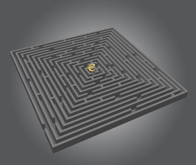 Labyrinth with gold euro sign