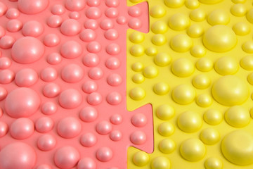 Abstract background, half red, half yellow balls