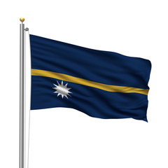 Flag of Nauru waving in the wind in front of white