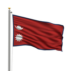 Flag of Nepal waving in the wind over white background