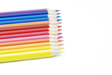 Thirteen colors pencil on white background