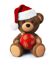 Teddy bear with santa hat and christmas ornament