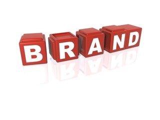 Red building blocks spelling out BRAND