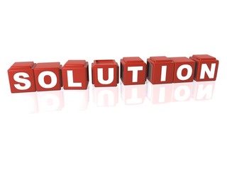 Red building blocks spelling out SOLUTION