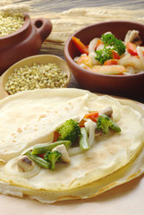 Vegetables on pancakes