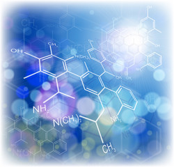 blue technology background: chemical formulas